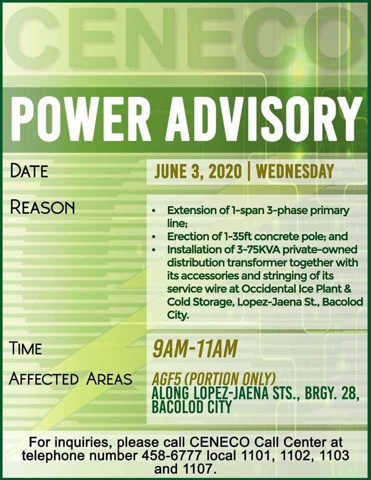 CENECO SETS POWER INTERRUPTION ON JUNE 3