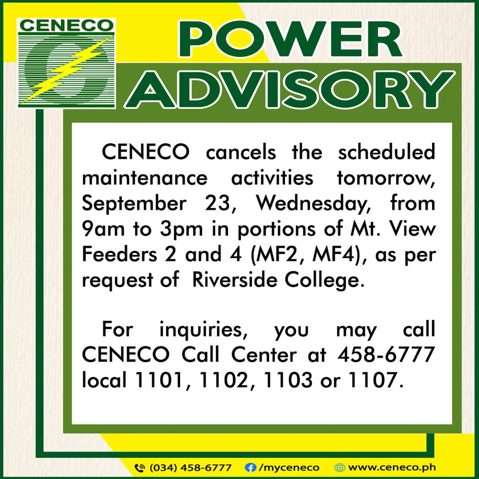 CENECO Cancels Scheduled Maintenance Activities