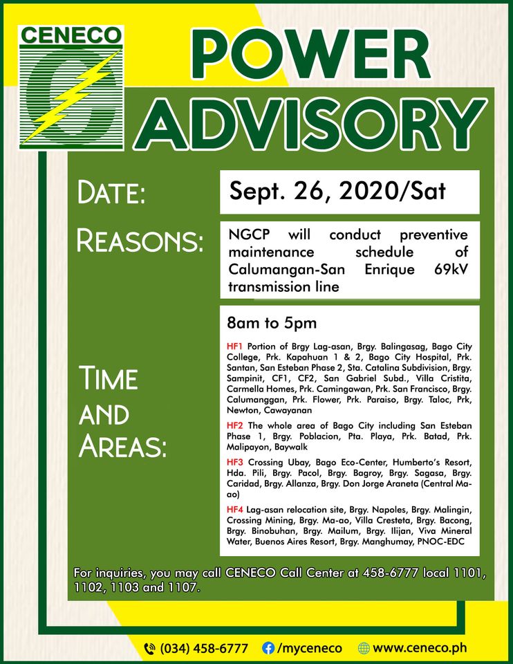 NGCP SETS POWER INTERRUPTION ON SEPTEMBER 26 (Hilangban Substation)