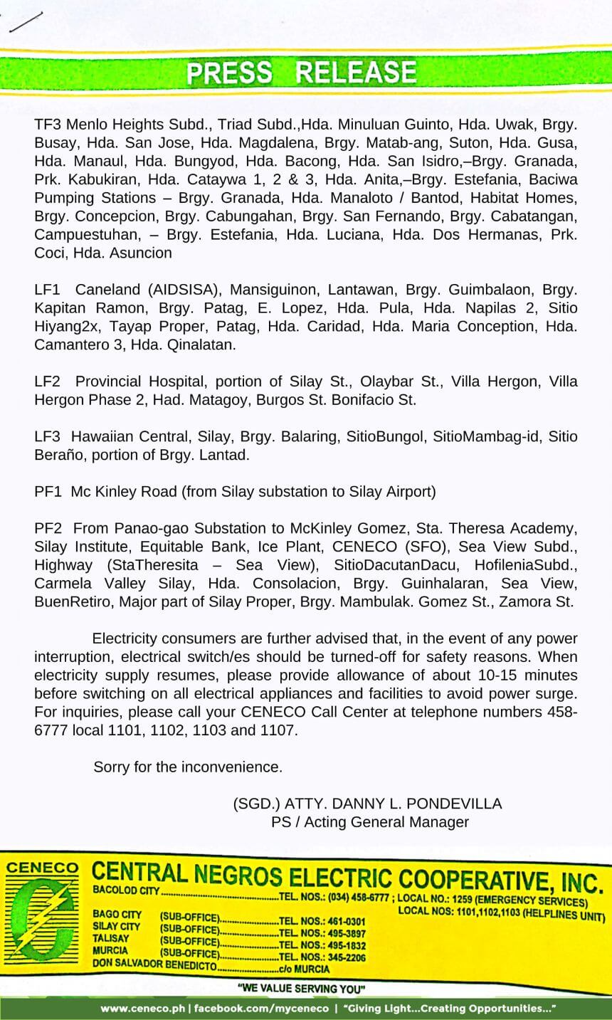 CENECO Power Advisory: Power Interruption, June 13, 2021