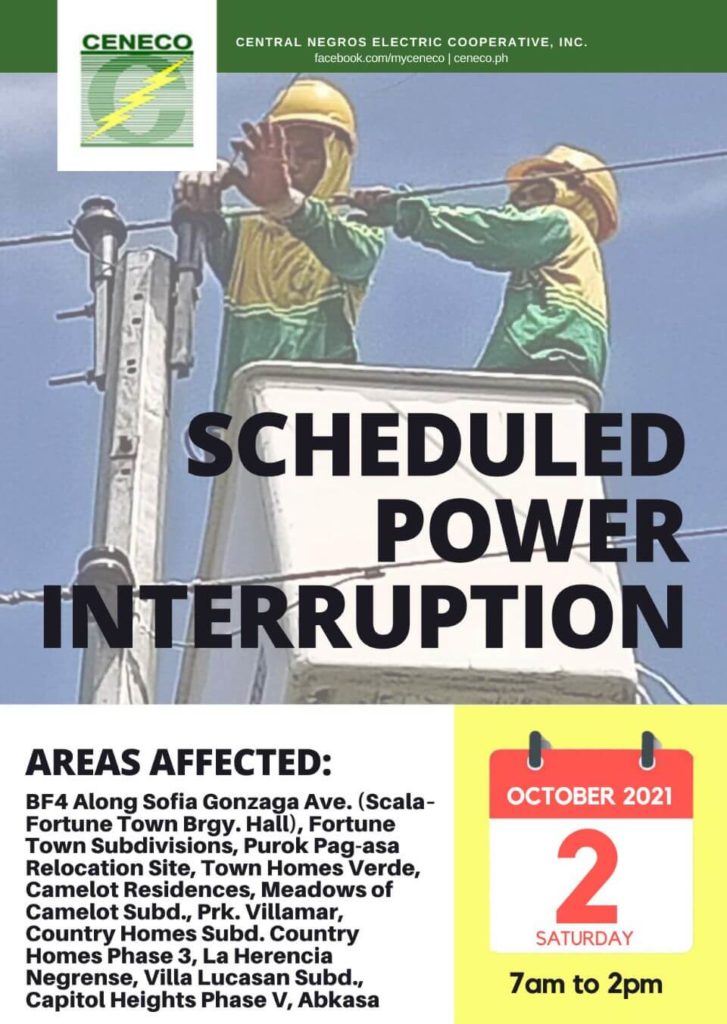 CENECO SETS POWER INTERRUPTION ON OCTOBER 2