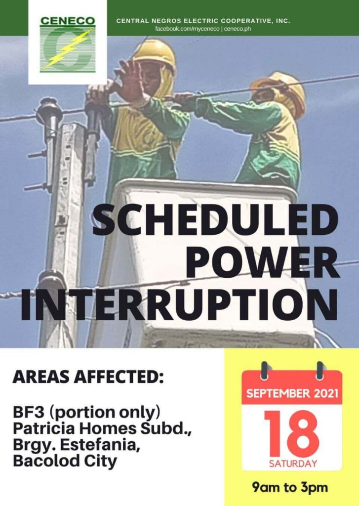 CENECO SETS POWER INTERRUPTION ON SEPTEMBER 18-19