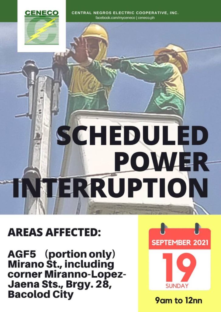 CENECO SETS POWER INTERRUPTION ON SEPTEMBER 18-19