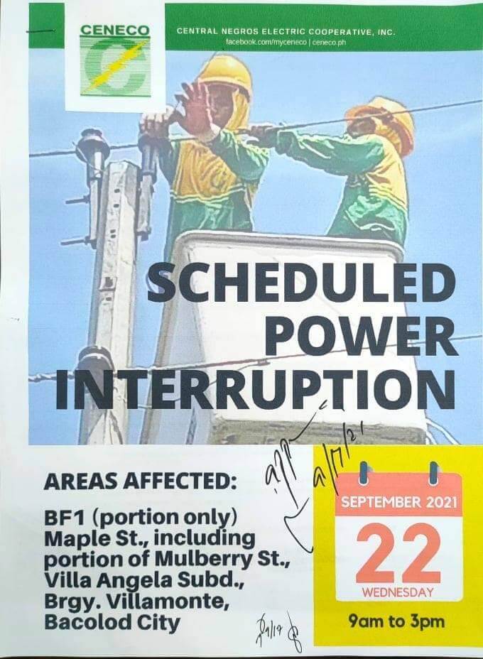 CENECO SETS POWER INTERRUPTION ON SEPTEMBER 22