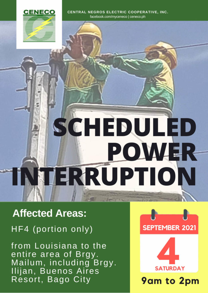 CENECO SETS POWER INTERRUPTIONS ON SEPTEMBER 4 AND 5