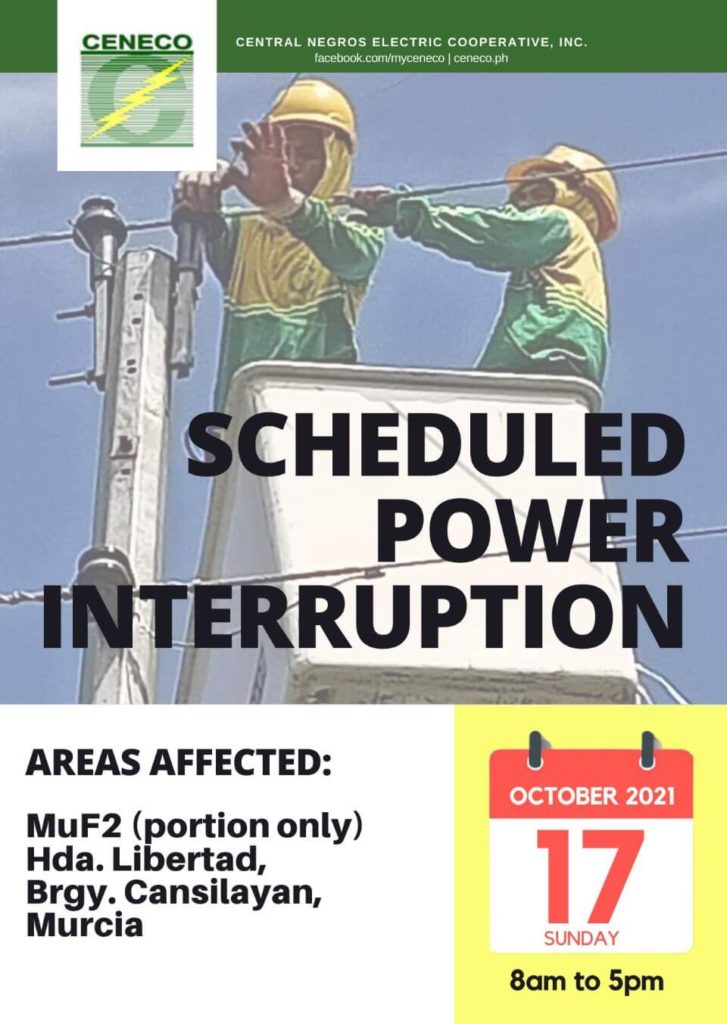 CENECO Power Advisory Scheduled Power Interruption - October 16-17, 2021