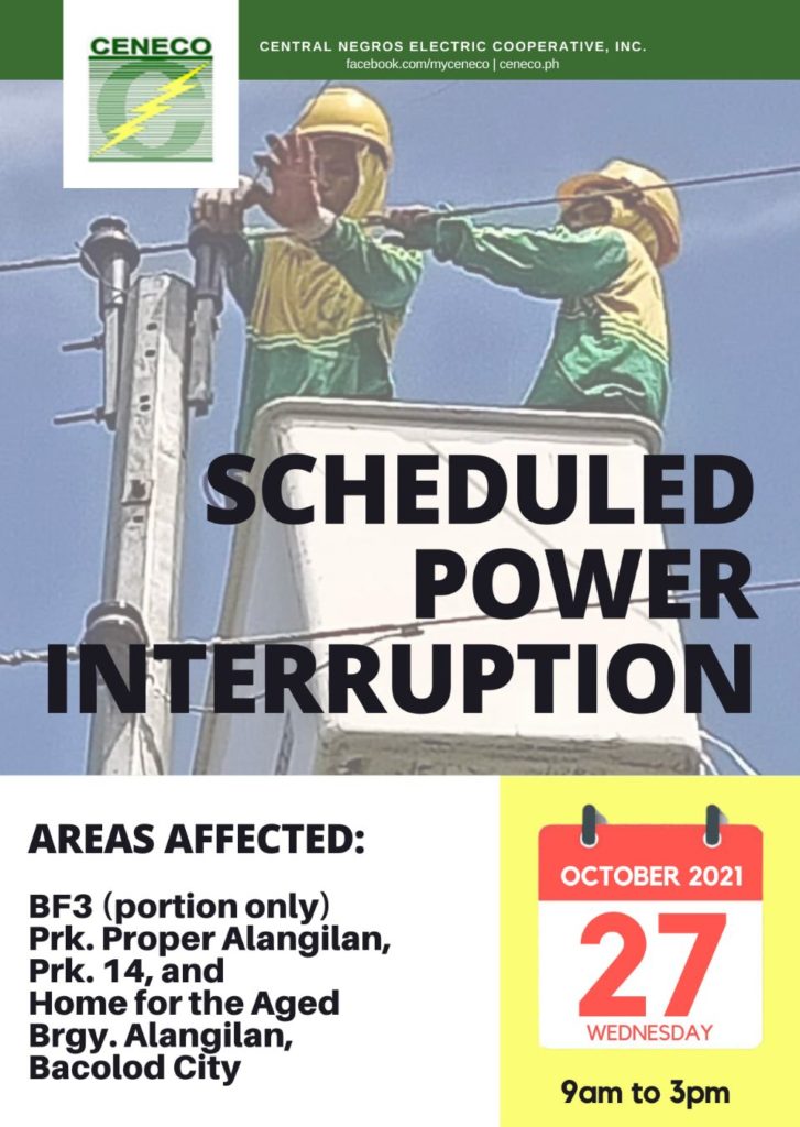 CENECO Power Advisory Scheduled Power Interruption - October 27, 2021