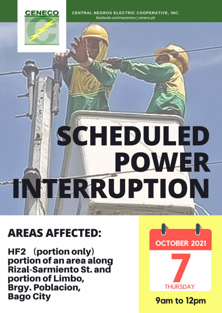 CENECO SETS POWER INTERRUPTIONS ON OCTOBER 6 AND 7