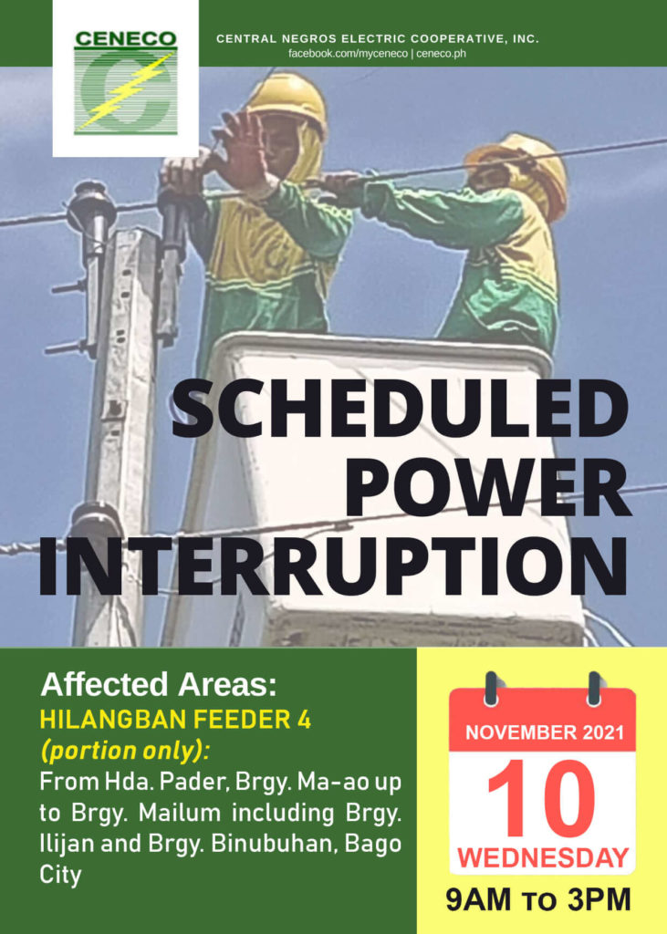 CENECO Power Advisory Scheduled Power Interruption - November 10, 2021