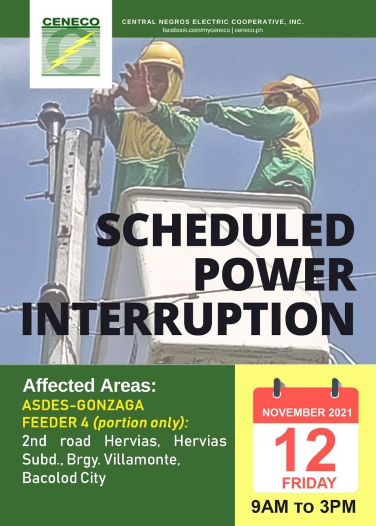 CENECO Power Advisory Scheduled Power Interruption - November 10, 2021