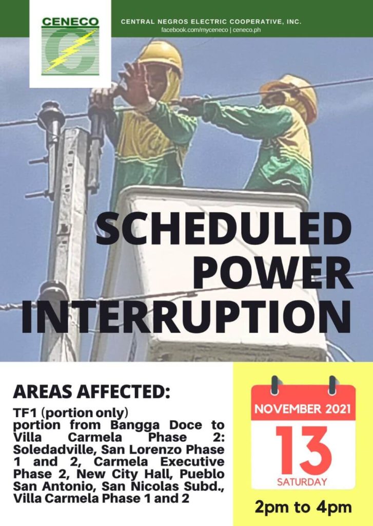 CENECO Power Advisory Scheduled Power Interruption - November 13, 2021