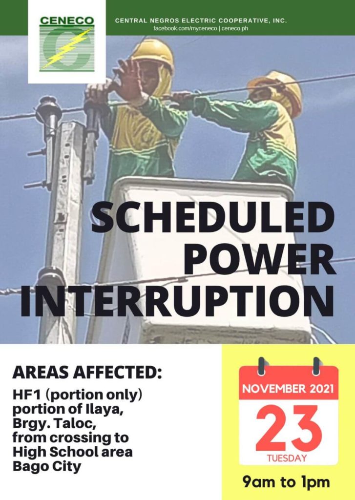 CENECO Power Advisory Scheduled Power Interruption - November 237, 2021