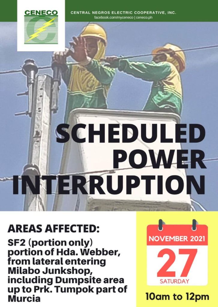 CENECO Power Advisory Scheduled Power Interruption - November 27, 2021