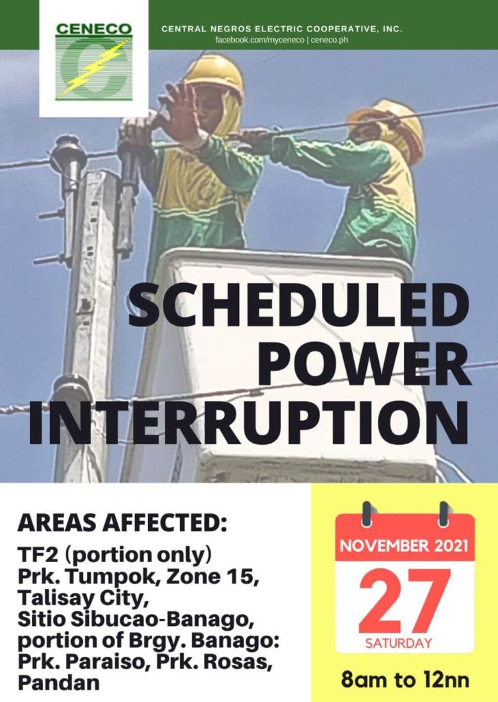 CENECO Power Advisory Scheduled Power Interruption - November 27, 2021 (TF2 Portion only)