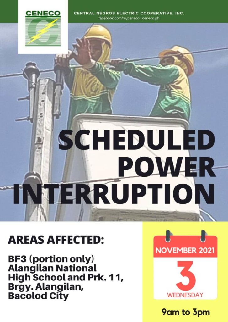 CENECO SETS POWER INTERRUPTION ON NOVEMBER 3