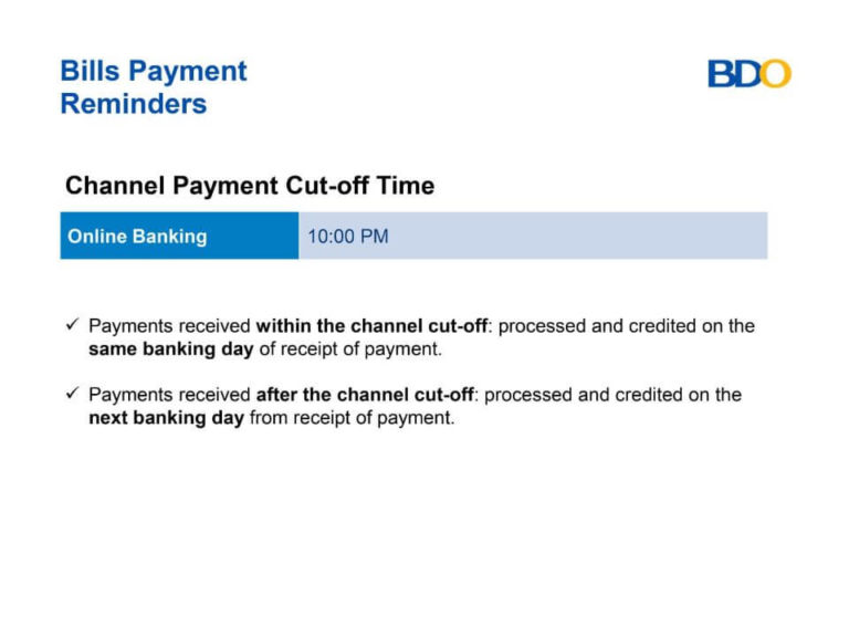 PAYMENT OF CENECO BILLS VIA BDO