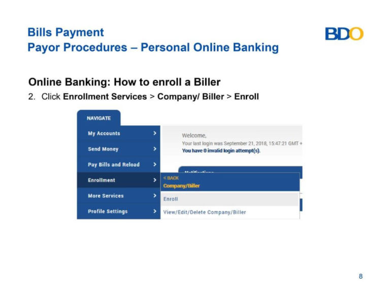 PAYMENT OF CENECO BILLS VIA BDO