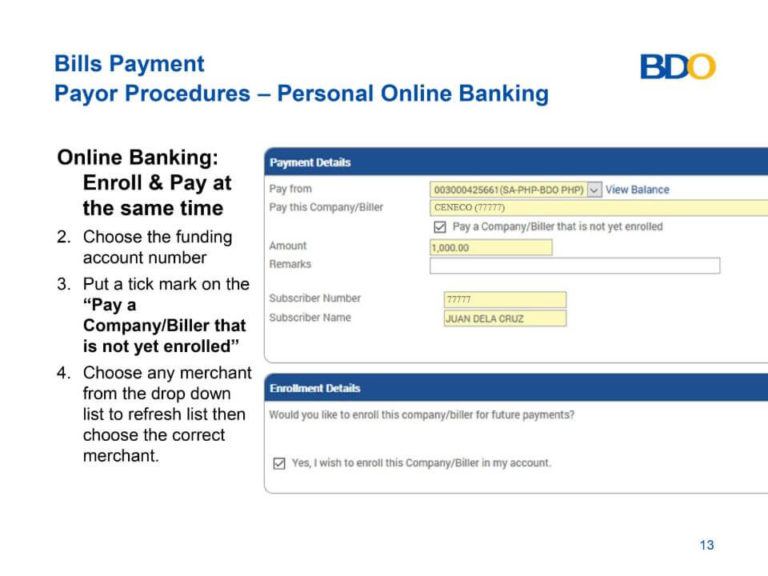 PAYMENT OF CENECO BILLS VIA BDO