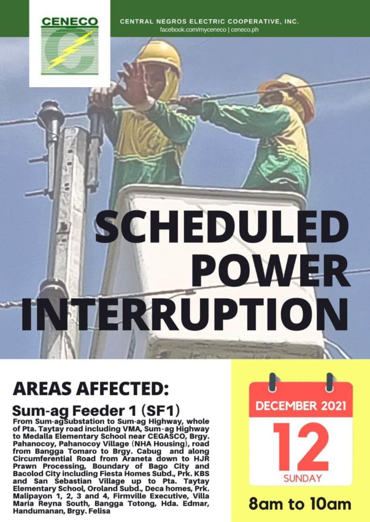 CENECO SETS POWER INTERRUPTION ON DECEMBER 12