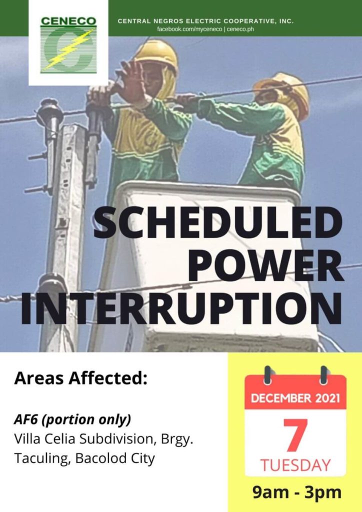 CENECO Power Advisory Scheduled Power Interruption - December 7, 2021