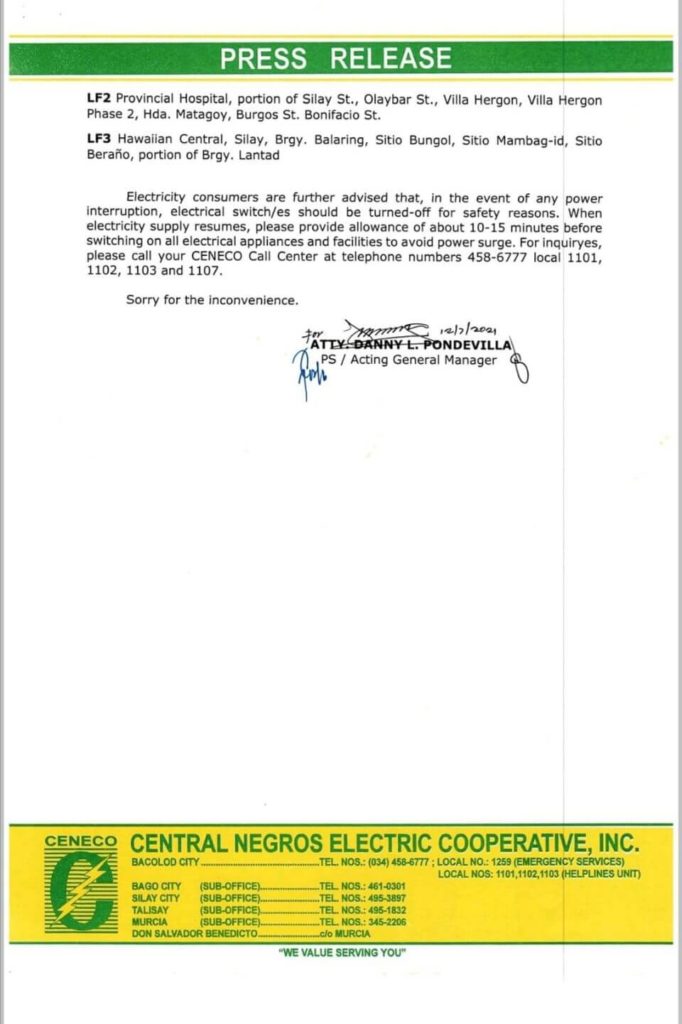 NGCP SETS POWER INTERRUPTION ON DECEMBER 12