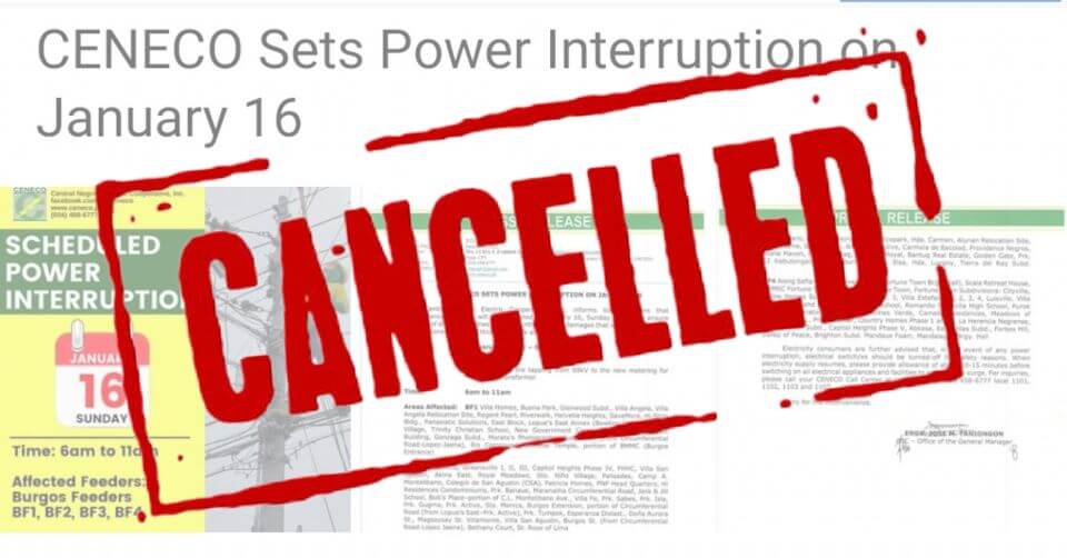 CENECO Advisory: Scheduled Power Interruption on January 16 CANCELLED