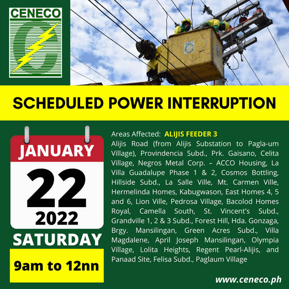 CENECO SETS POWER INTERRUPTION ON JANUARY 22 & 23