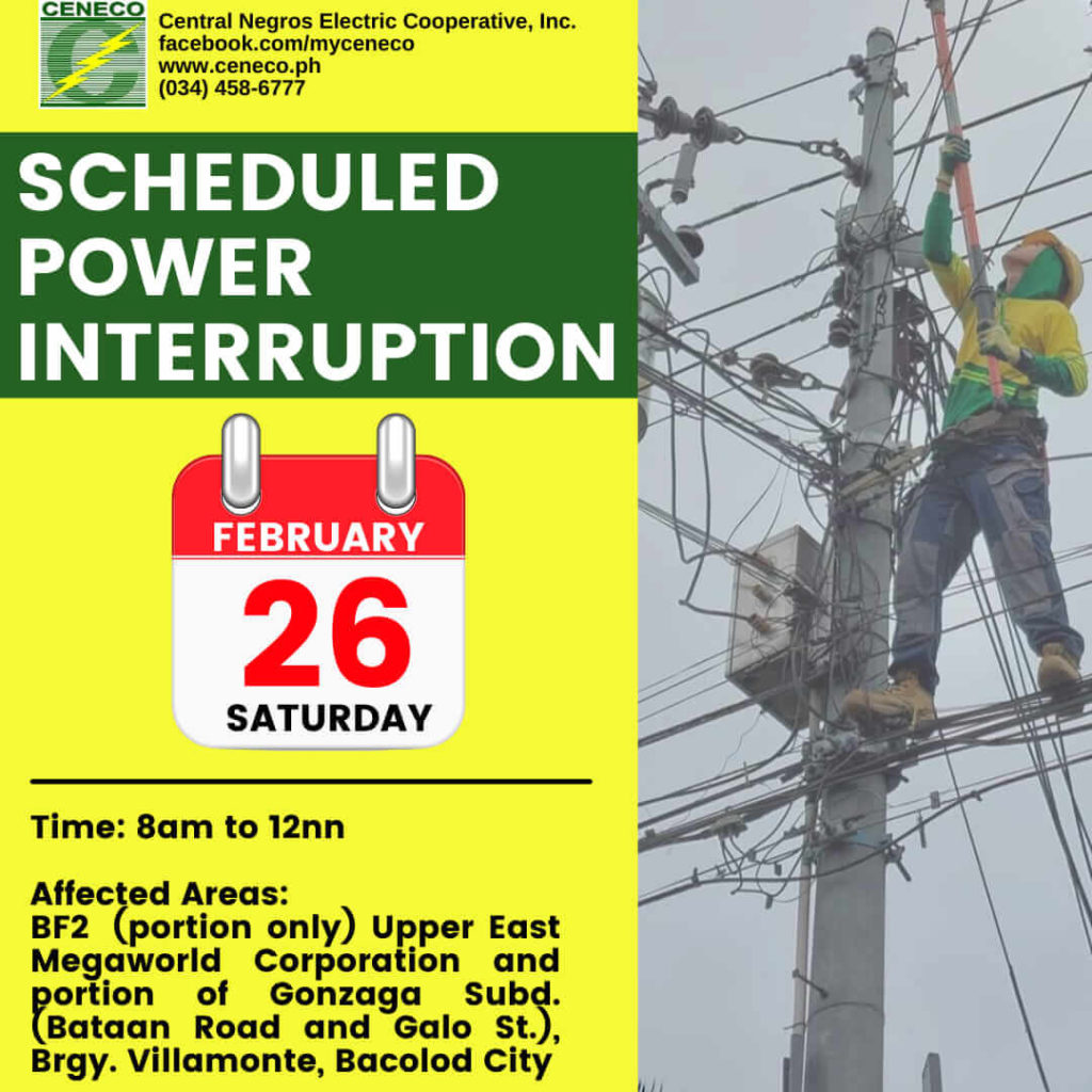 CENECO SETS POWER INTERRUPTION ON FEBRUARY 26