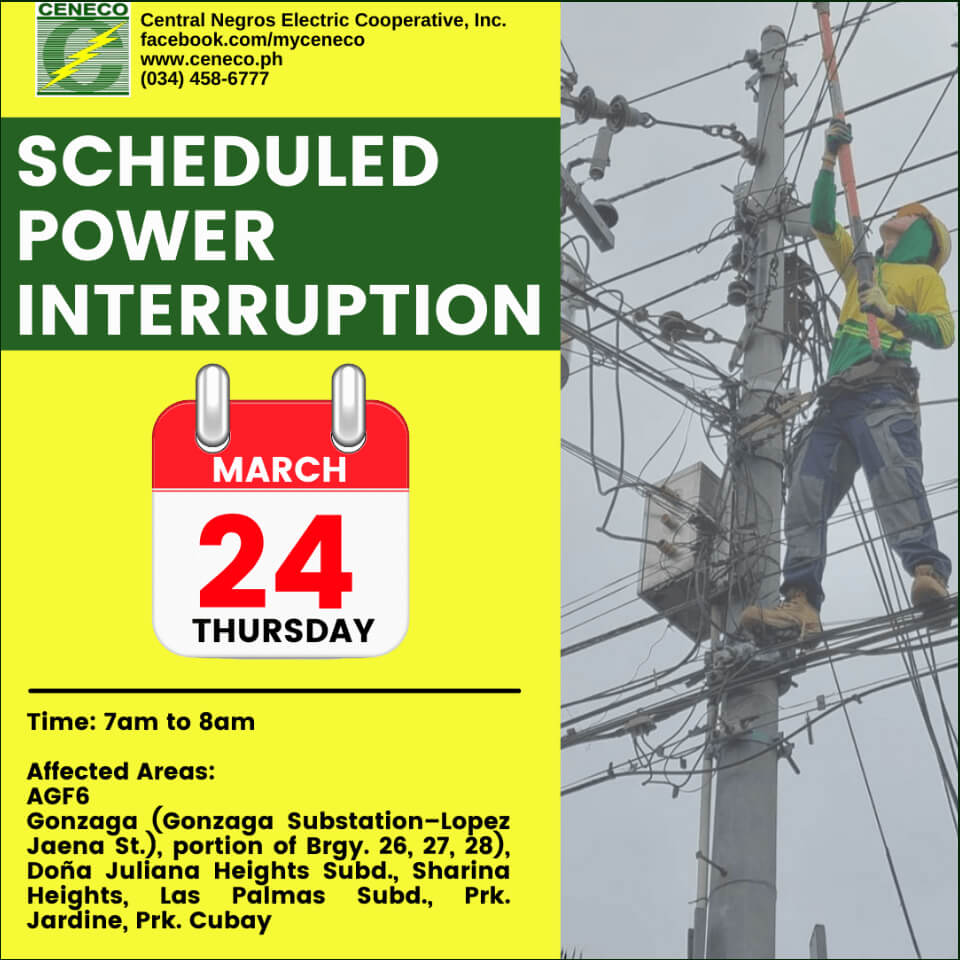 CENECO SETS POWER INTERRUPTION ON MARCH 24