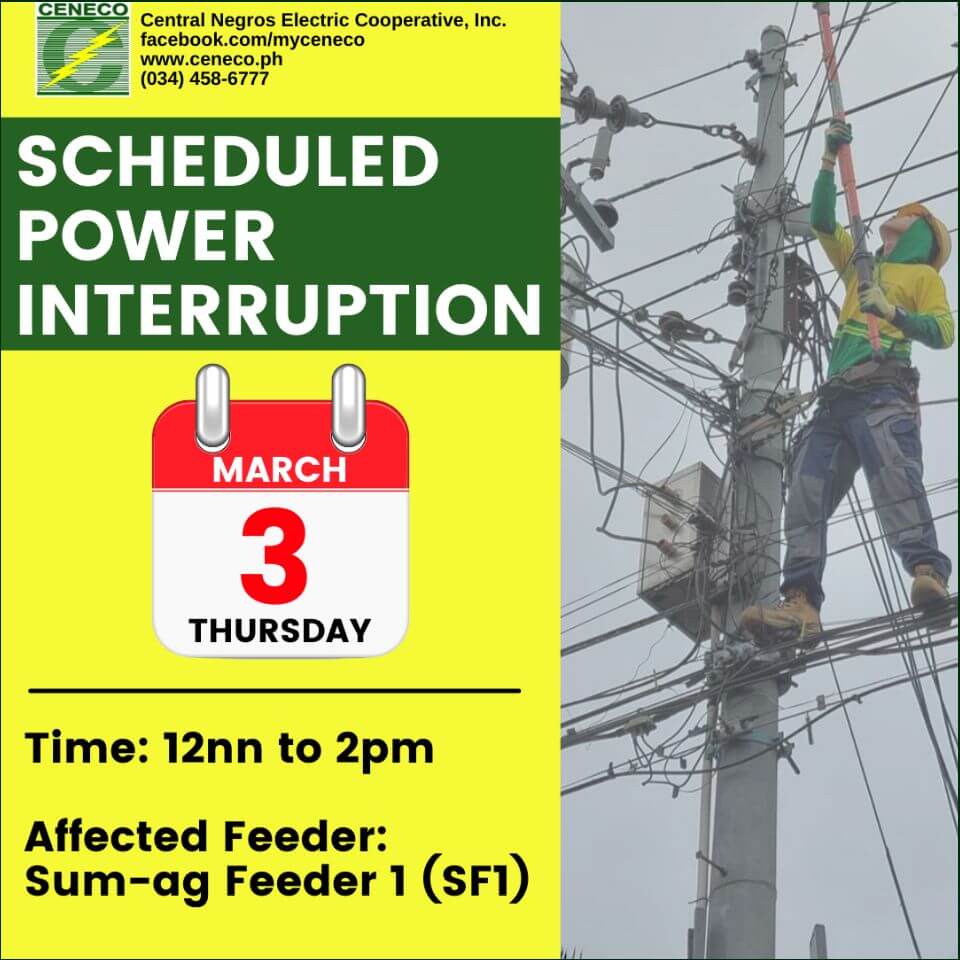 CENECO SETS POWER INTERRUPTION ON MARCH 3