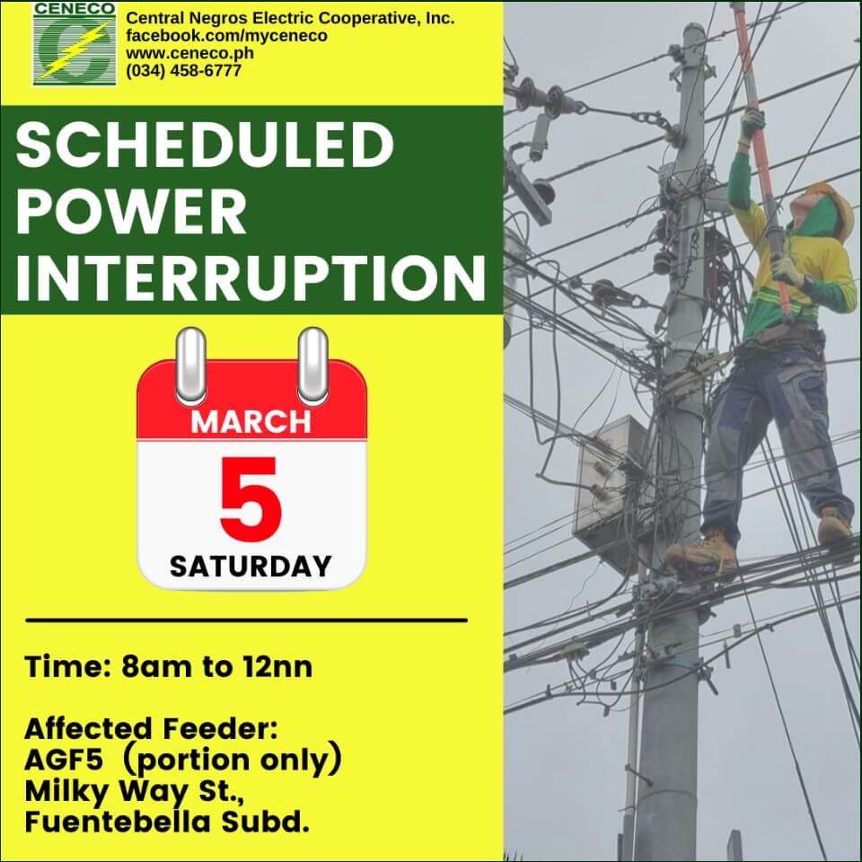 CENECO SETS POWER INTERRUPTION ON MARCH 5