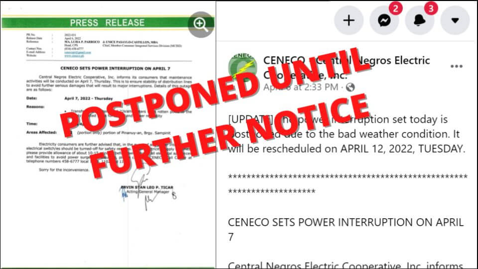 [CENECO SCHEDULED POWER INTERRUPTION UPDATE]