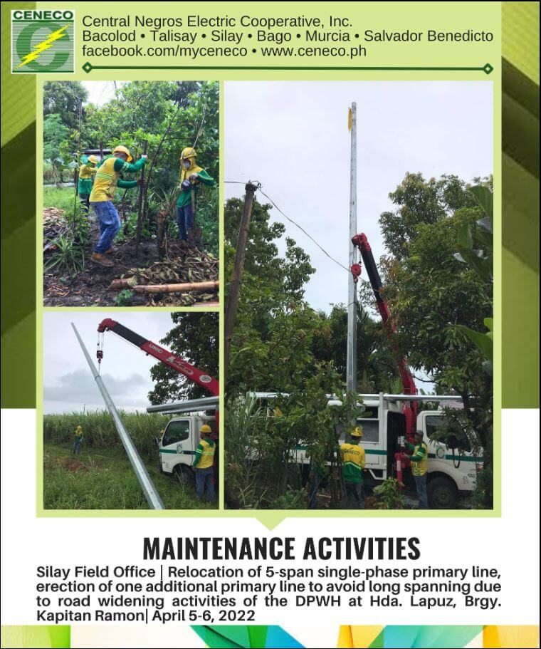 CENECO Maintenance Activities: Silay Field Office (March 29, March 30, April 5-6, 2022)