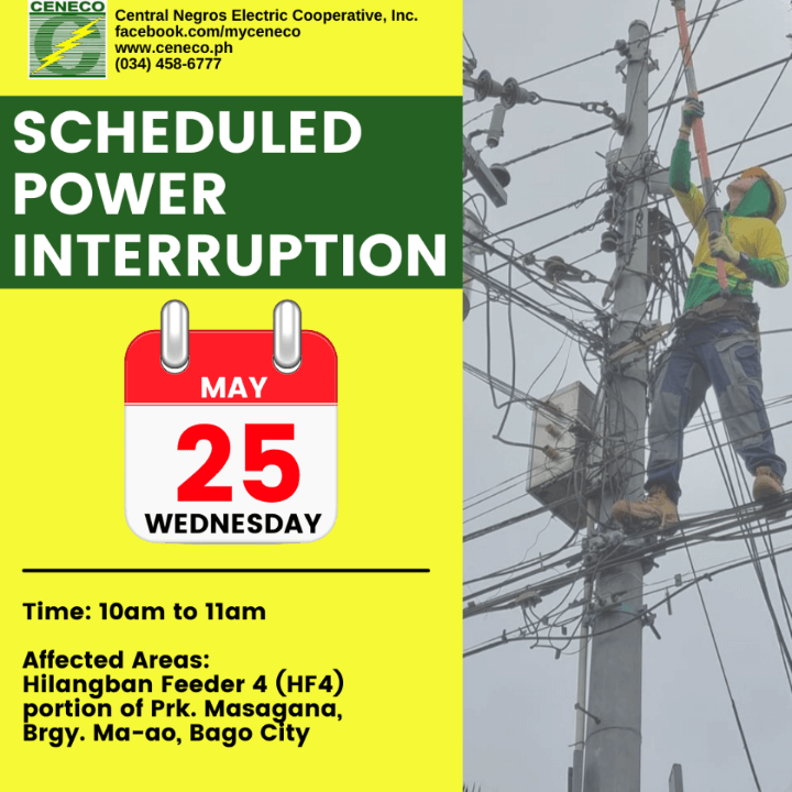 CENECO SETS POWER INTERRUPTION ON MAY 25