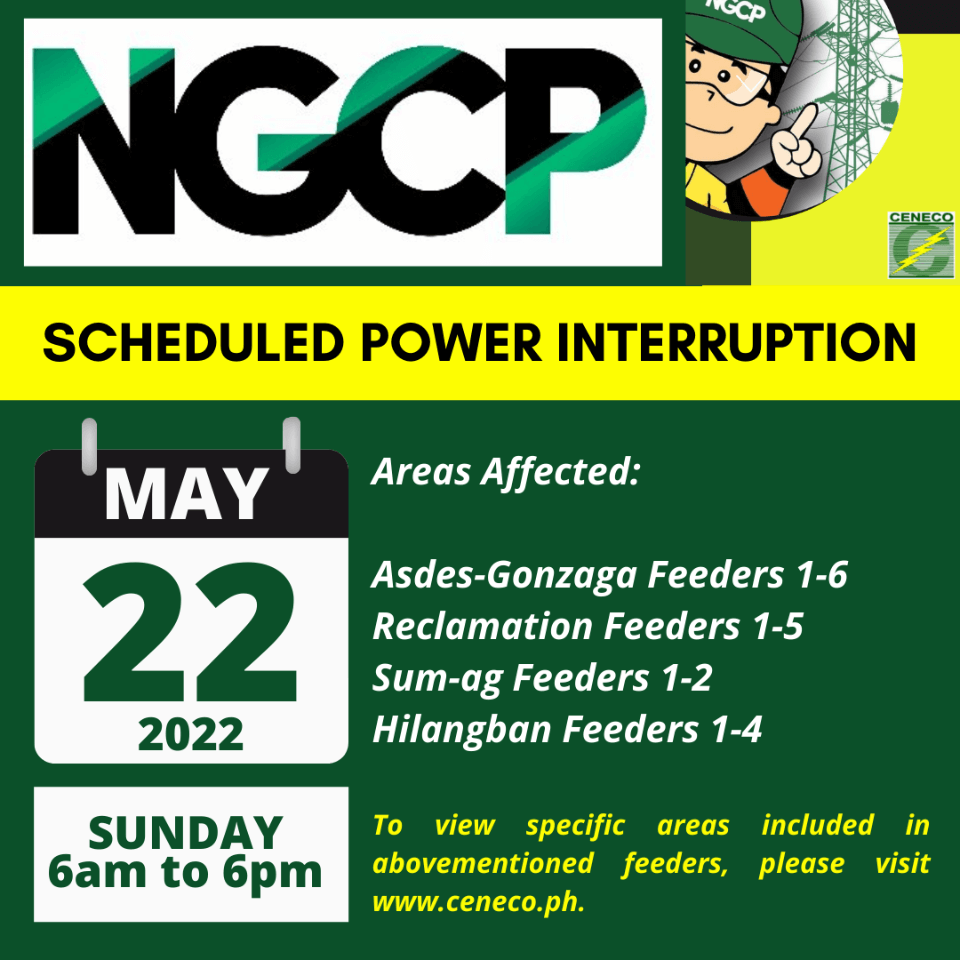 NGCP SETS POWER INTERRUPTION ON MAY 22