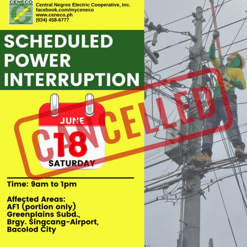 CENECO SETS POWER INTERRUPTIONS ON JUNE 16 AND (18 cancelled)