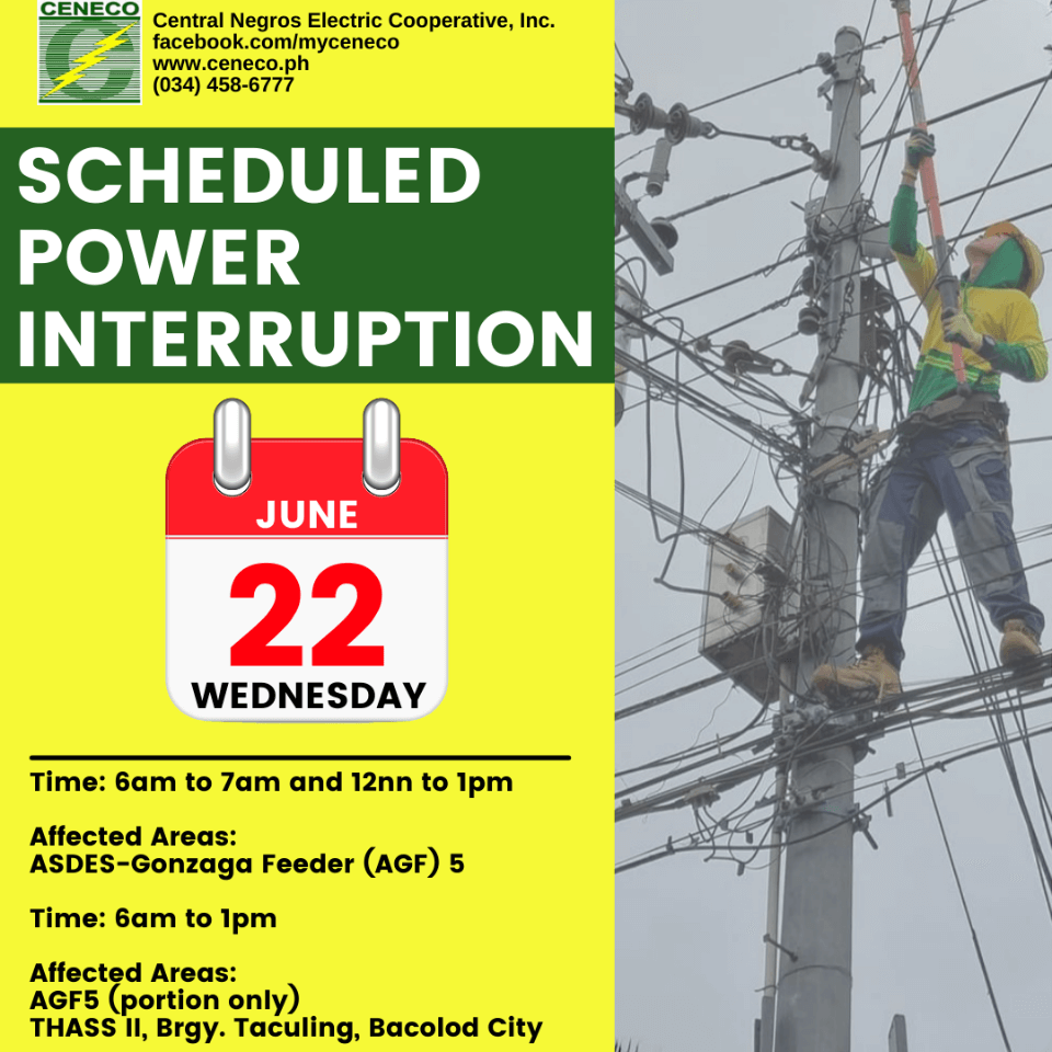 CENECO SETS POWER INTERRUPTION ON JUNE 22