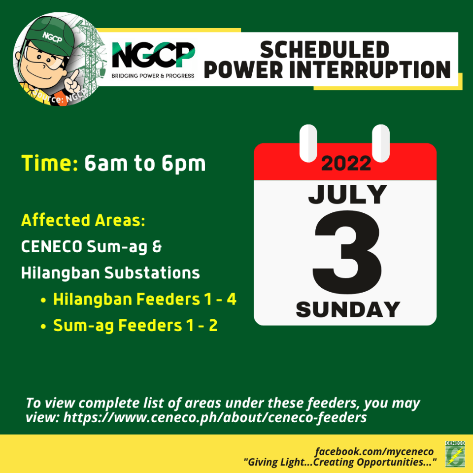 NGCP SETS POWER INTERRUPTION ON JULY 3