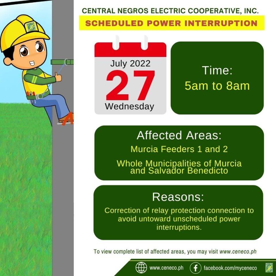 CENECO SETS POWER INTERRUPTION ON JULY 27