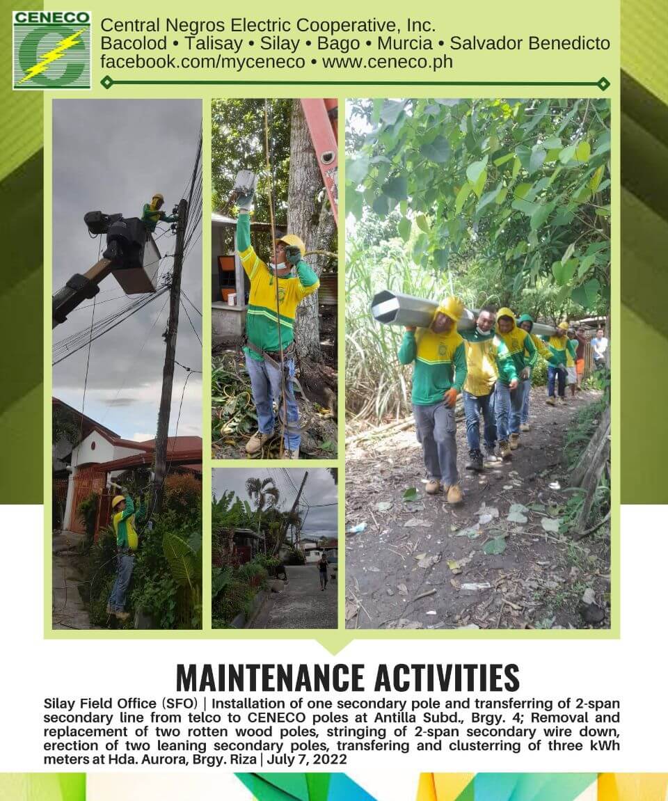 CENECO Maintenance Activities: Silay Field Office July 2-7, 2022