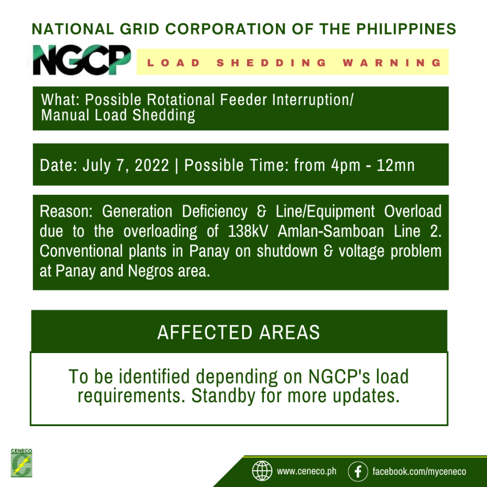 NGCP Power Advisory Update | Manual Load Dropping