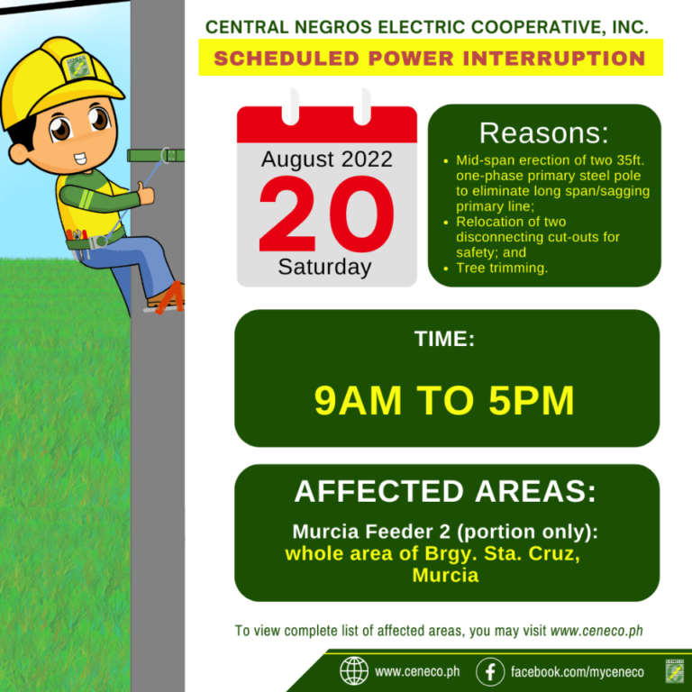 CENECO SETS POWER INTERRUPTION ON AUGUST 20