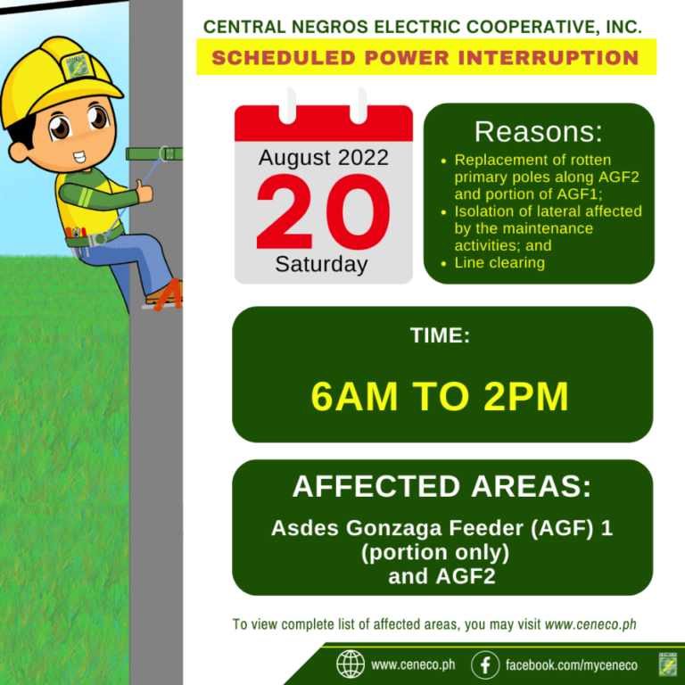 CENECO SETS POWER INTERRUPTION ON AUGUST 20