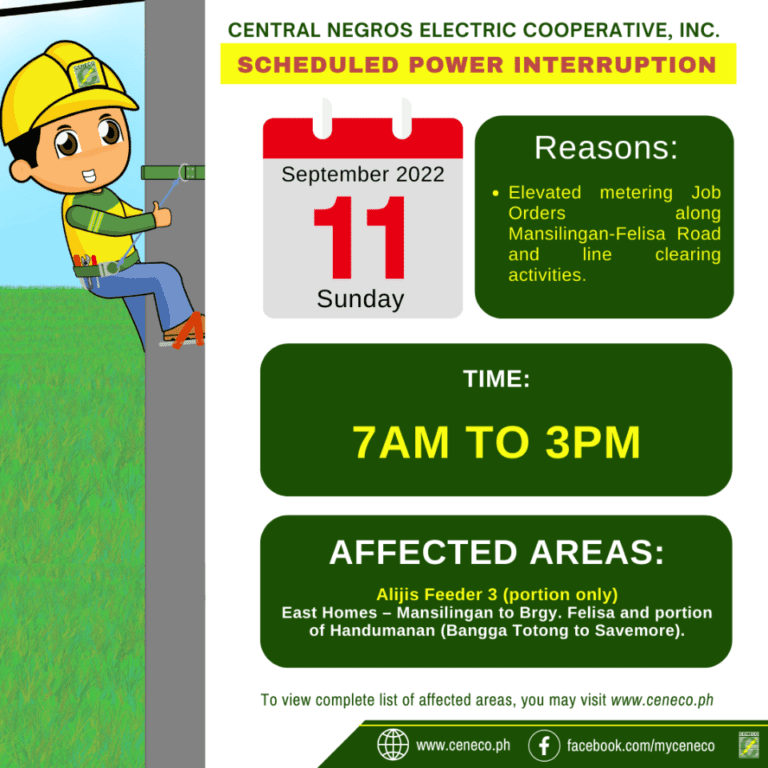 CENECO SET POWER INTERRUPTIONS ON SEPTEMBER 10 & 11