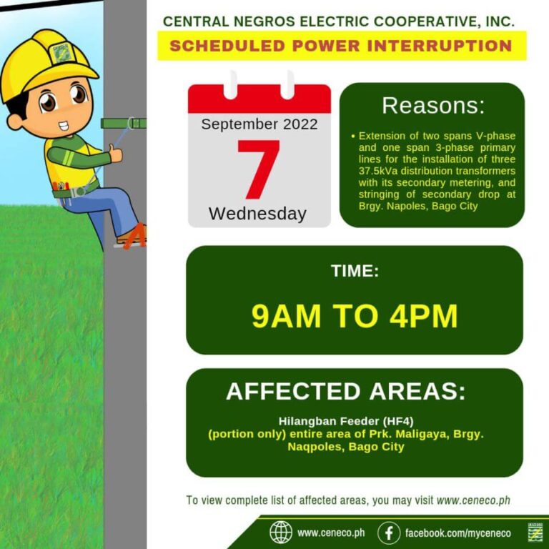 CENECO SETS POWER INTERRUPTIONS ON SEPTEMBER 6 AND 7