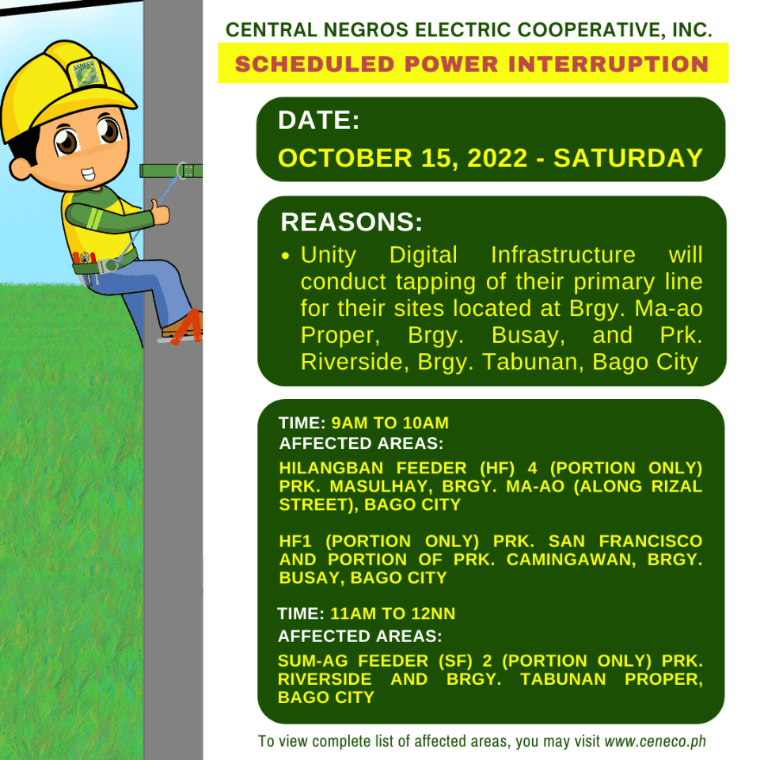 POWER INTERRUPTION SET ON OCTOBER 15