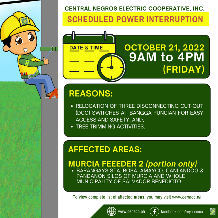 CENECO SETS POWER INTERRUPTION ON OCTOBER 21