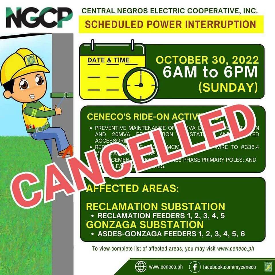 CENECO Power Advisory Scheduled Power Interruption Cancelled