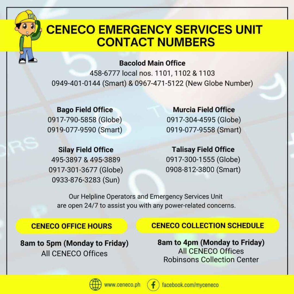 CENECO EMERGENCY SERVICES UNIT CONTACT NUMBERS