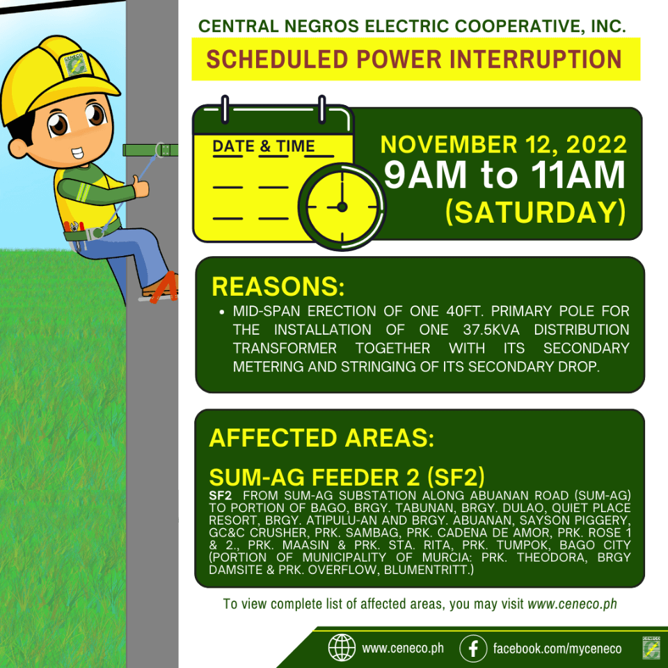 CENECO SET POWER INTERRUPTIONS ON NOVEMBER 12 & 13